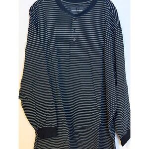 Good Counsel Mens Wanzer Long Sleeve Henley Striped Shirt Black White 4XL NWT